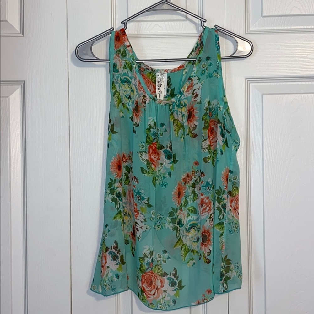 Topia open back floral sheer tank top sz L
